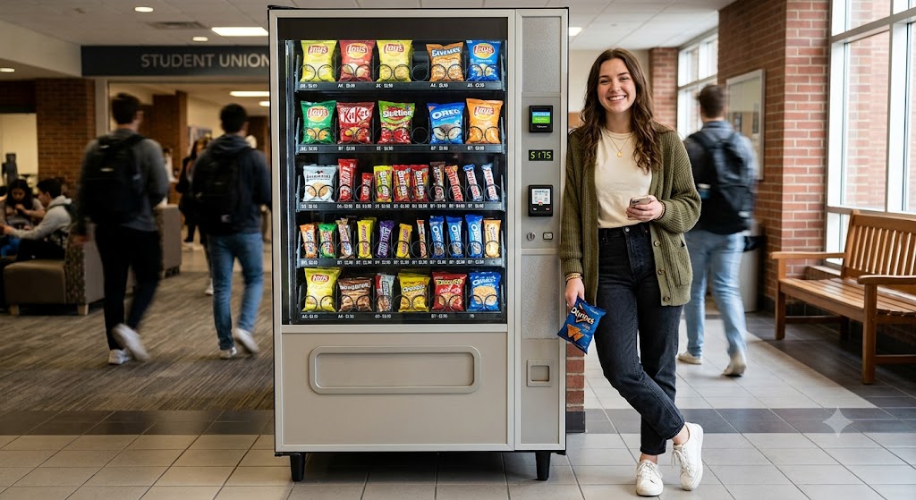 A vending operator restocking a machine.